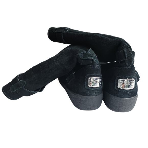 Coach Thelma Signature Monogram Embossed Black Suede Shearling Lined Boots, 8B - Picture 4 of 7